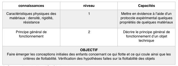 objectif : Vérifier la flottabilité d'un objet