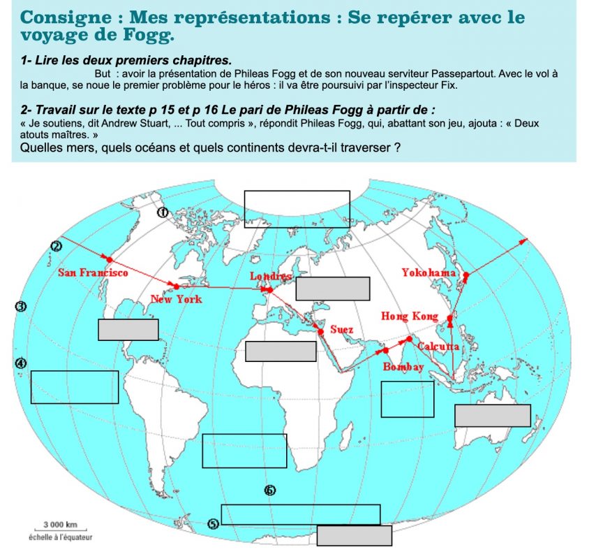 Carte pour se repérer dans le voyage de Philéas Fogg