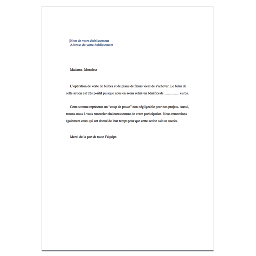 Lettre de Remerciement