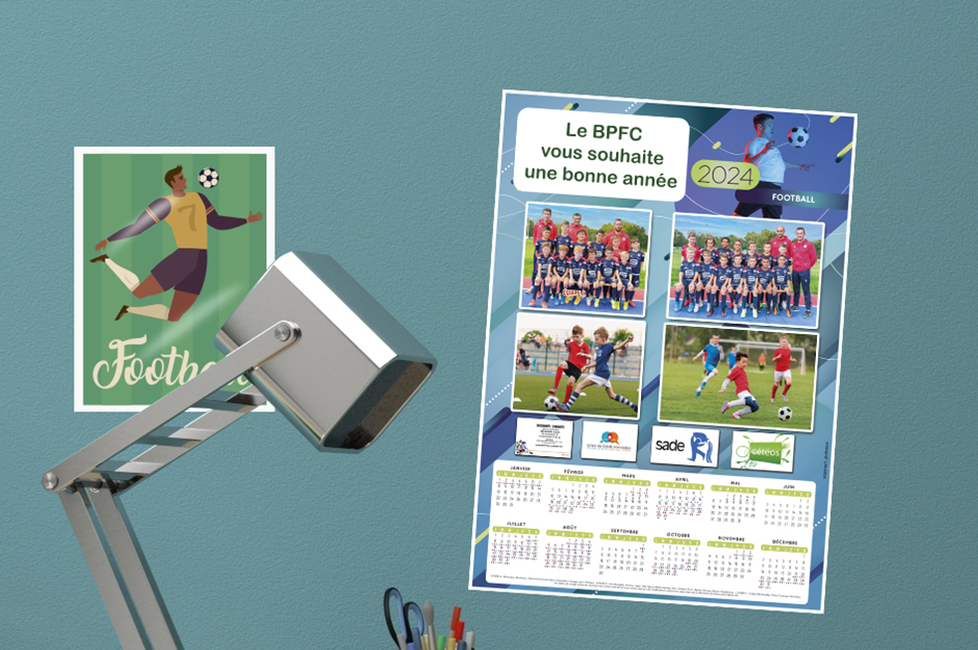 Calendrier photos sponsors sport éphéméride imprimée 2024 - Initiatives  Objets Personnalisés