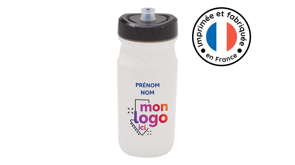 Gourde blanche 65cl Logo +prénom/nom sticker - Initiatives Objets  Personnalisés