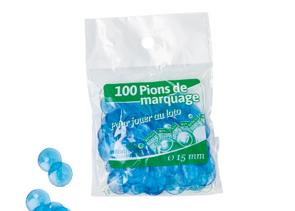 100 pions magnétiques de loto - Différents coloris assortis - Bleu