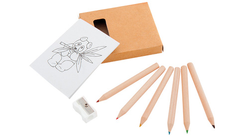 Set de 6 crayons de couleurs + 20 dessins + 1 taille-crayons