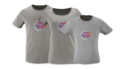 Tee-shirt Bio gris chiné impression logo multicolore