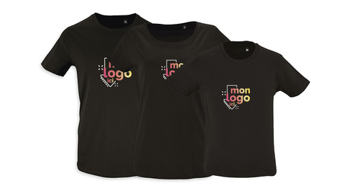 Tee-shirt Bio noir impression logo multicolore