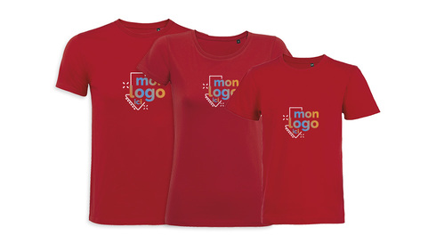 Tee-shirt Bio rouge impression logo multicolore