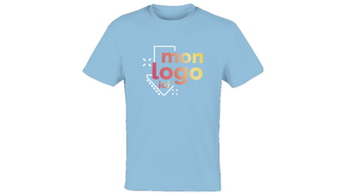Tee-shirt bleu ciel impression logo multicolore