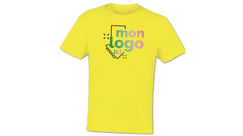 Tee-shirt jaune impression logo multicolore