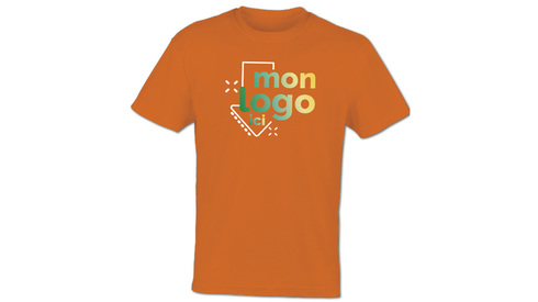 Tee-shirt orange impression logo multicolore