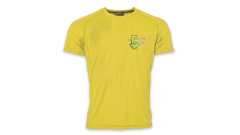 Tee-shirt respirant jaune fluo impression logo multicolore
