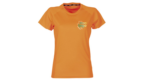 Tee-shirt respirant orange fluo impression logo multicolore