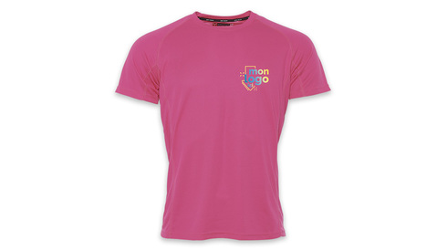 Tee-shirt respirant rose fluo impression logo multicolore