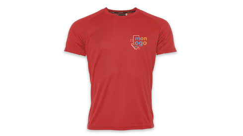 Tee-shirt respirant rouge impression logo multicolore