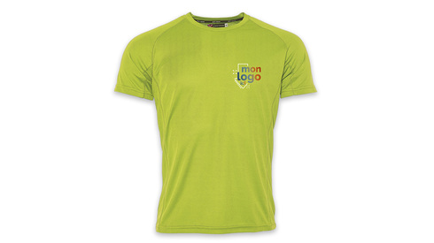 Tee-shirt respirant vert fluo impression logo multicolore