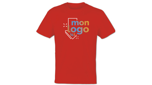 Tee-shirt rouge impression logo multicolore